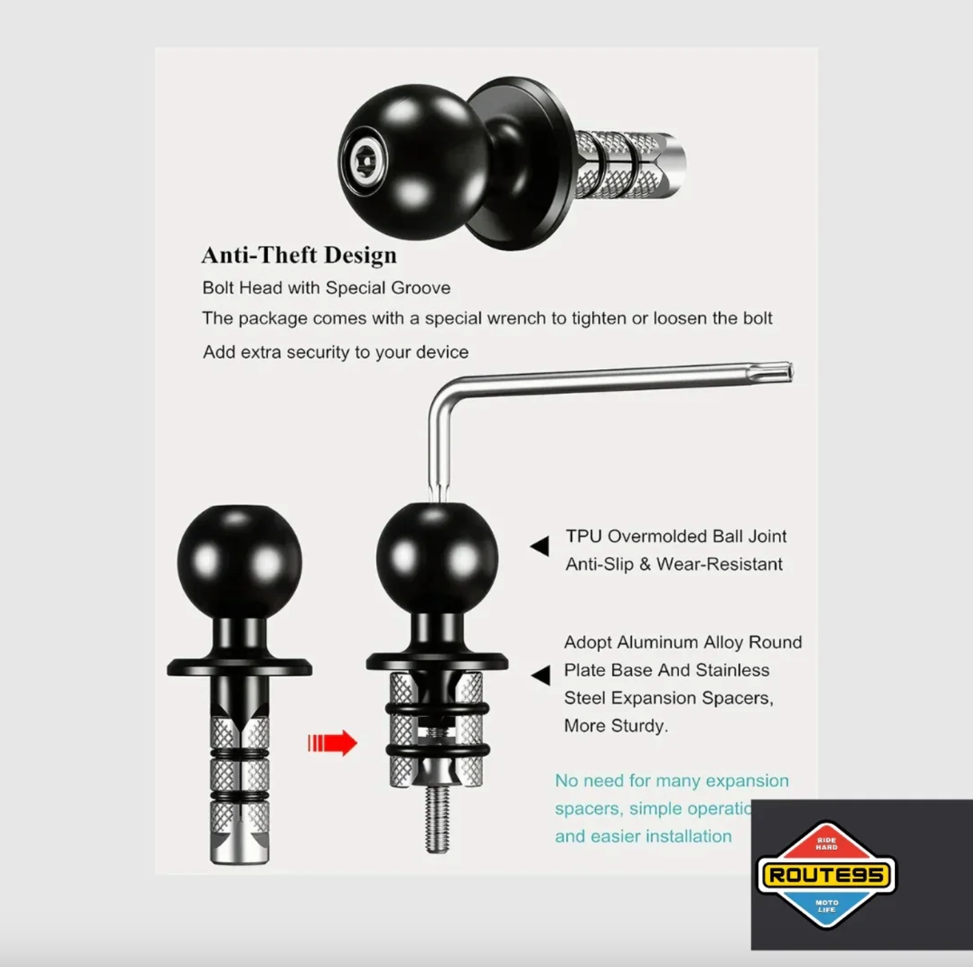 Route 95 Fork Stem Mount with 1 ‘ B size Ball